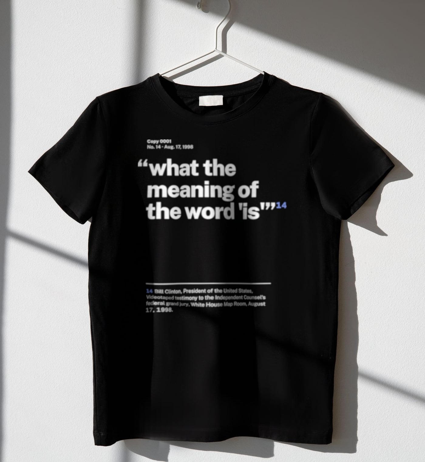 No. 0014, statement style, black tee on a hanger