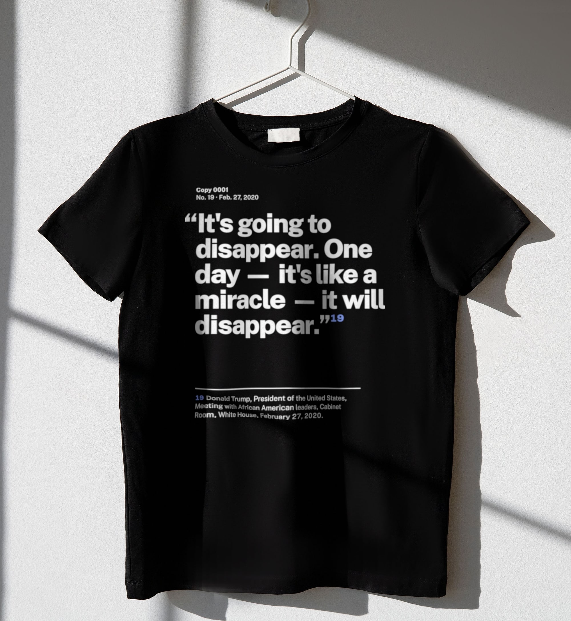 No. 0019, statement style, black tee on a hanger