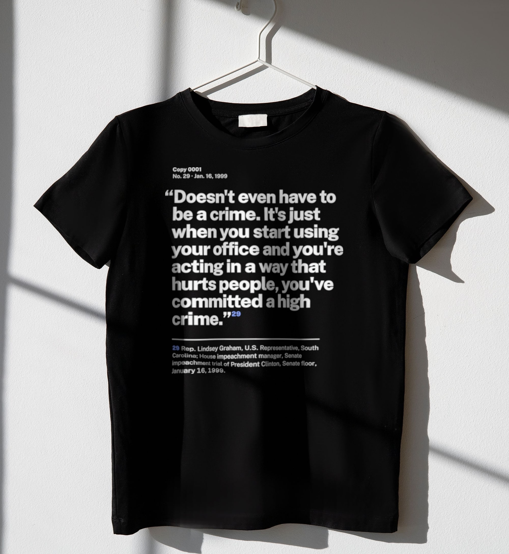 No. 0029, statement style, black tee on a hanger