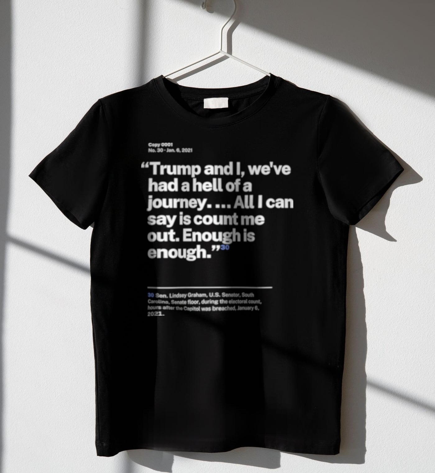 No. 0030, statement style, black tee on a hanger