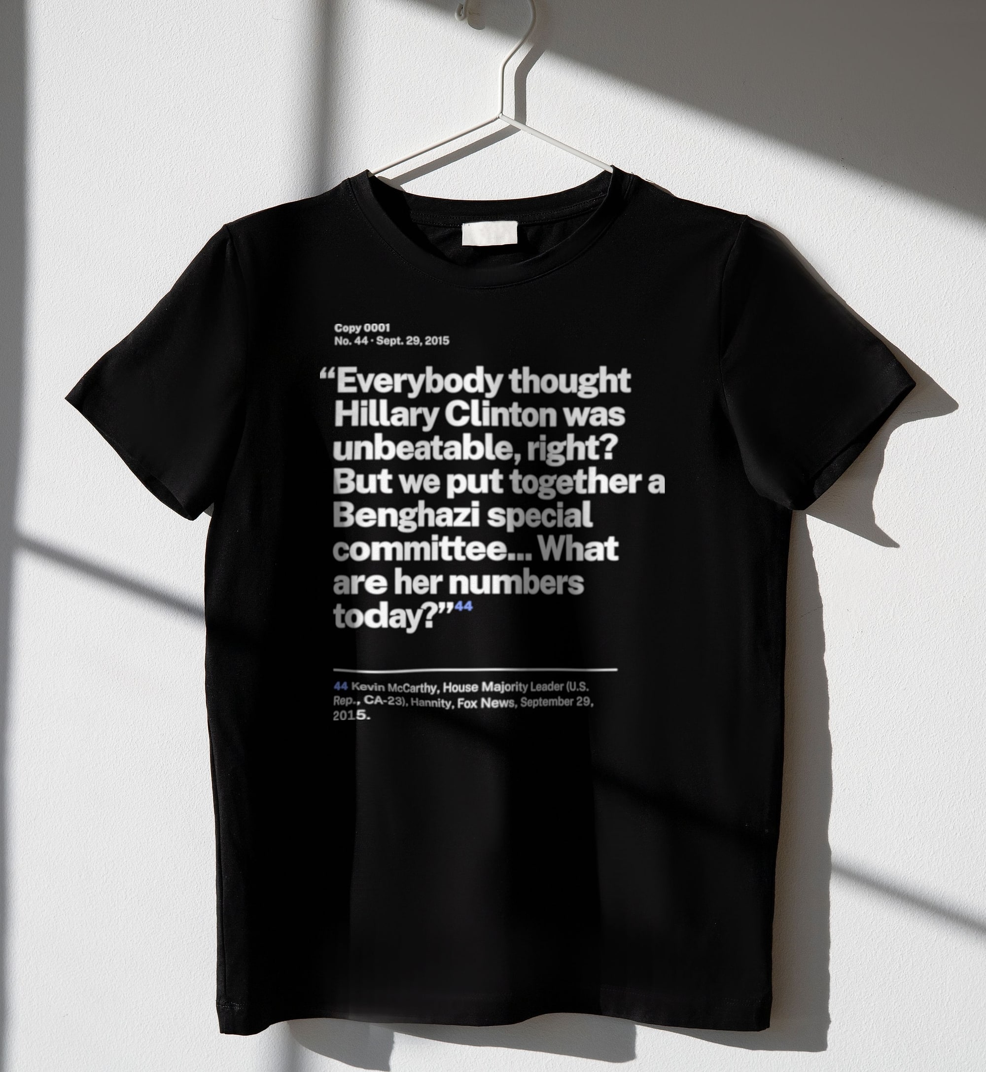 No. 0044, statement style, black tee on a hanger