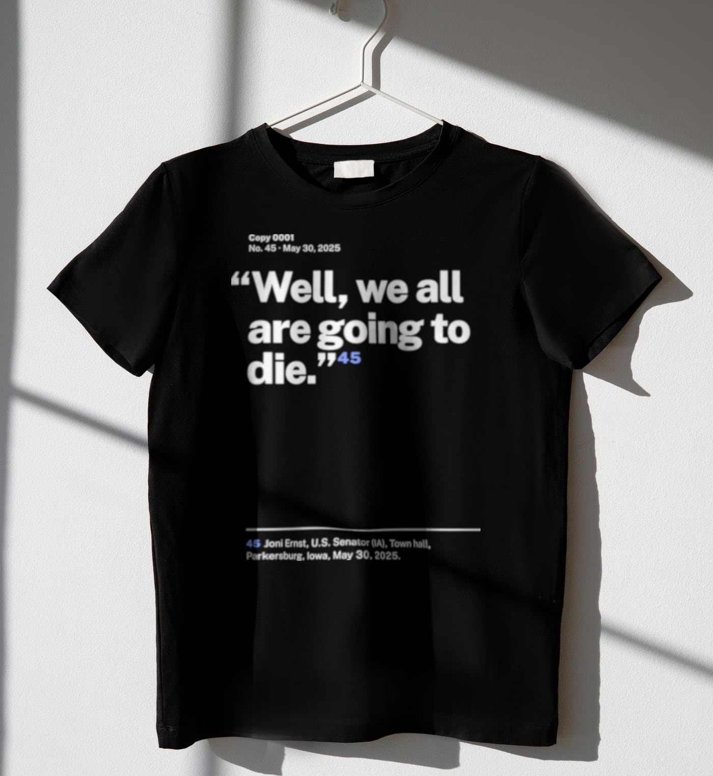 No. 0045, statement style, black tee on a hanger