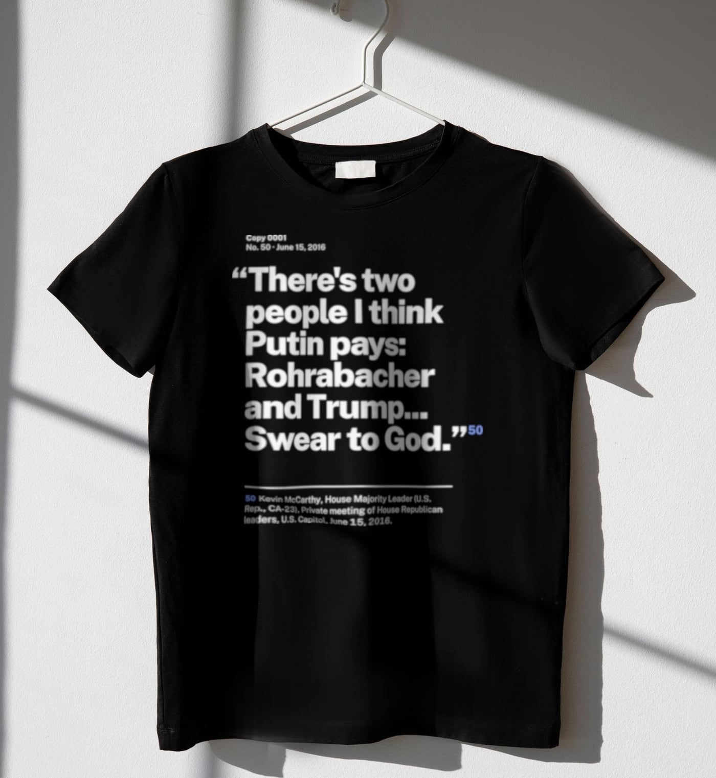 No. 0050, statement style, black tee on a hanger