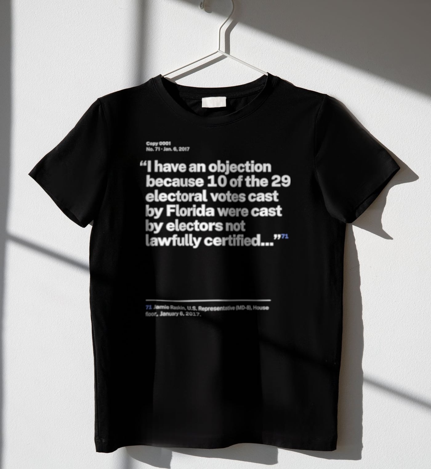 No. 0071, statement style, black tee on a hanger