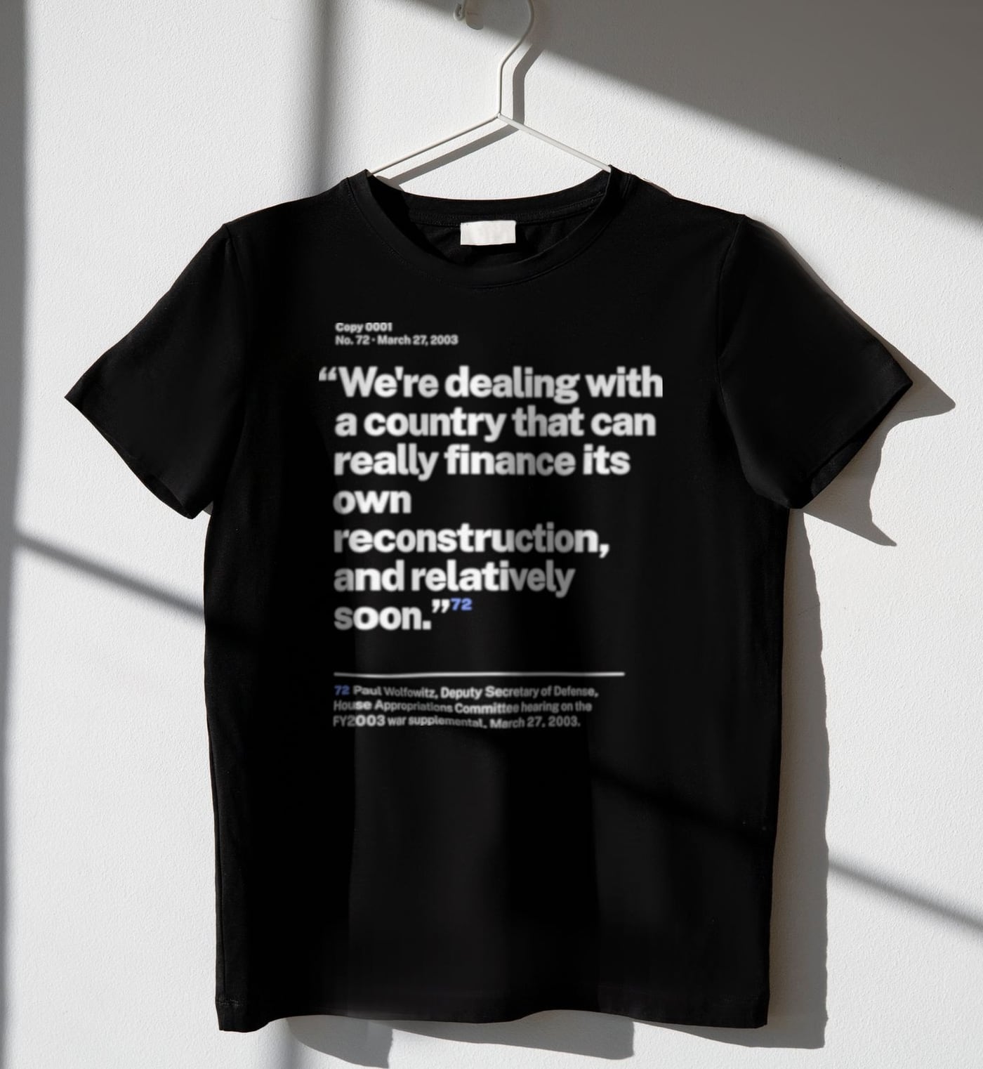 No. 0072, statement style, black tee on a hanger