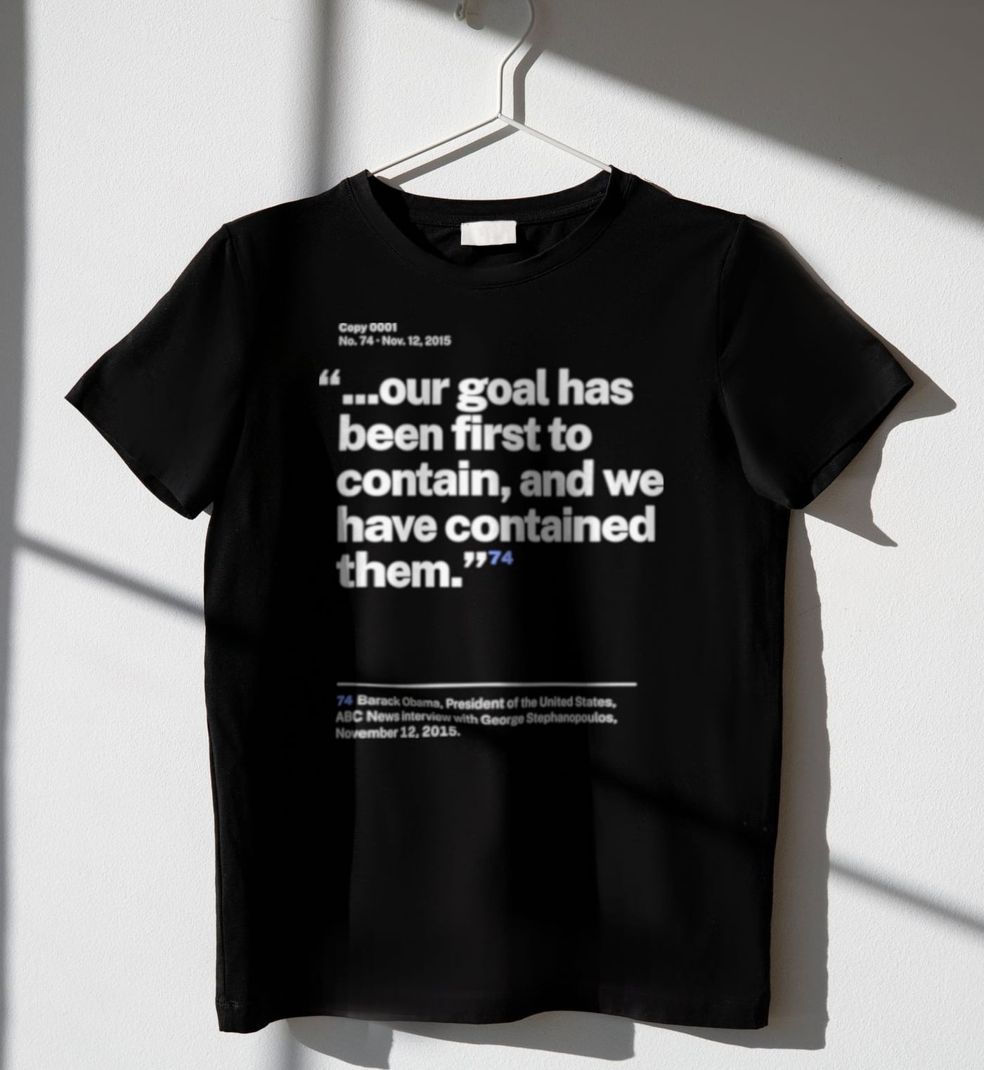 No. 0074, statement style, black tee on a hanger