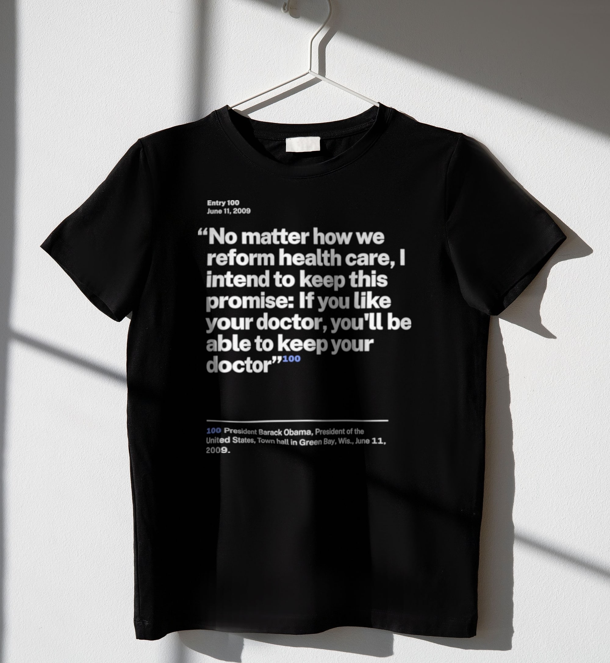 No. 0100, statement style, black tee on a hanger