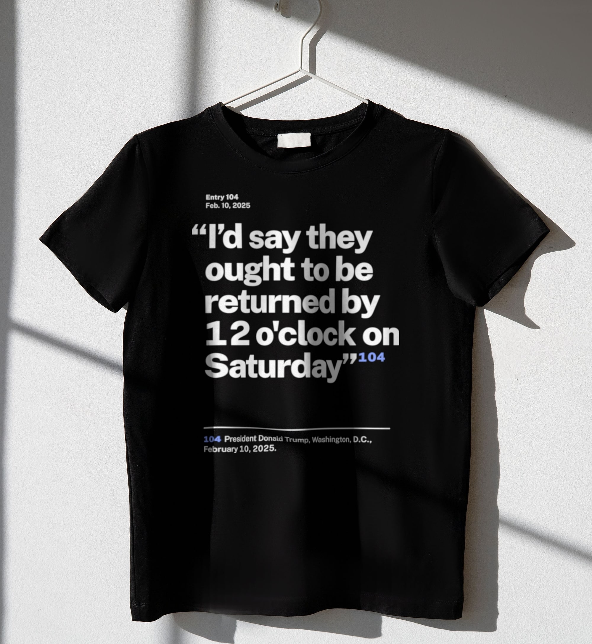 No. 0104, statement style, black tee on a hanger